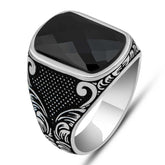 Silver Black Zircon Stone Square Men's Ring